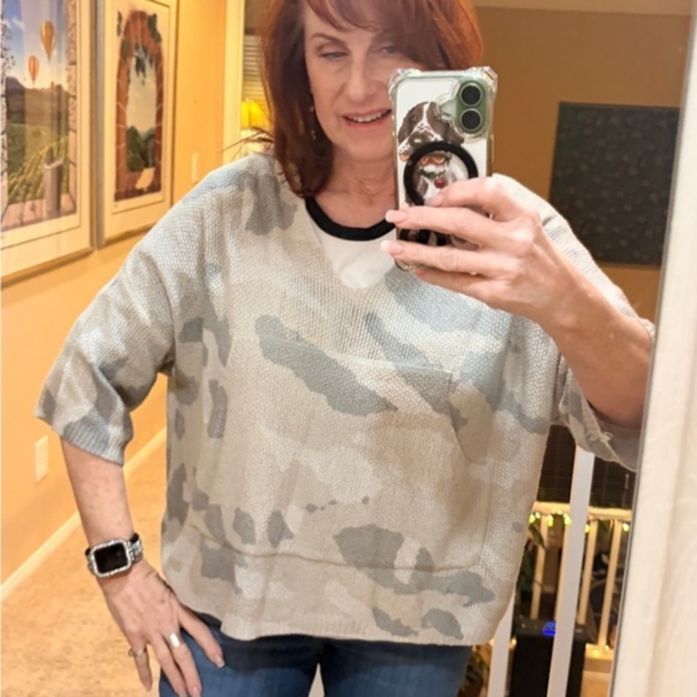 POL Cropped Camo Hoodie Camouflage Knit Top Popover Small - Large Oversized